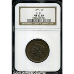 1853 1C MS62 Brown NGC. N-31, High R.4. Faint