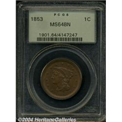 1853 1C MS64 Brown PCGS. N-25, R.1. The base
