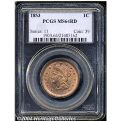 1853 1C MS64 Red PCGS. N-25, R.1. The base of