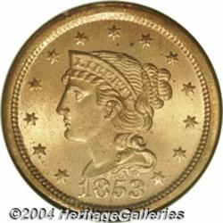 1853 1C MS65 Red NGC. N-10, R.1. Die State B.