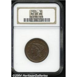 1855 1C Upright 5s MS65 Brown NGC. N-4, R.1.