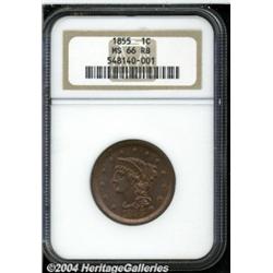 1855 1C Upright 5s MS66 Red and Brown NGC.