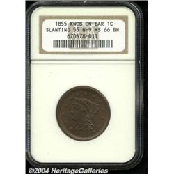 1855 1C Knob on Ear MS66 Brown NGC. N-9, R.1.