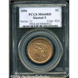 1856 1C Slanted 5 MS64 Red PCGS. N-14, R.1. A