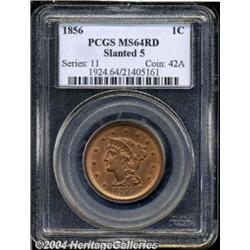 1856 1C Slanted 5 MS64 Red PCGS. N-14, R.1.