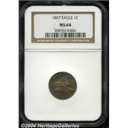 1857 1C MS64 NGC. Honey-tan surfaces with