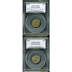 1858 1C Large Letters XF40 PCGS, weakly struck