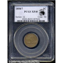 1858/7 1C XF40 PCGS. Eagle Eye Photo Seal,