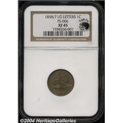 1858/7 1C XF45 NGC. Eagle Eye Photo Seal, card