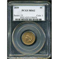 1859 1C MS62 PCGS. Pleasing honey-gold