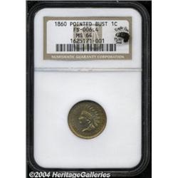 1860 1C Pointed Bust MS64 NGC. Eagle Eye Photo