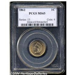 1862 1C MS65 PCGS. This crisply struck