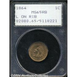 1864 1C L On Ribbon MS65 Red and Brown PCGS.