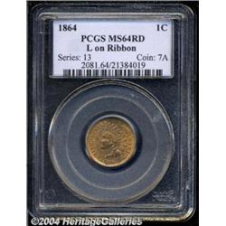 1864 1C L On Ribbon MS64 Red PCGS. Pleasing