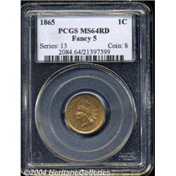 1865 1C Fancy 5 MS64 Red PCGS. Extremely