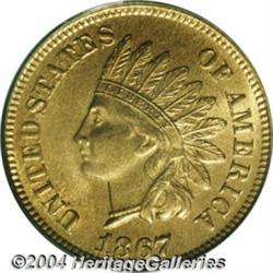 1867 1C MS64 Red PCGS. Snow-2, "Scarce." The