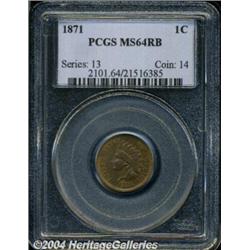 1871 1C MS64 Red and Brown PCGS. Glossy amber