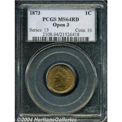 1873 1C Open 3 MS64 Red PCGS. Fully struck