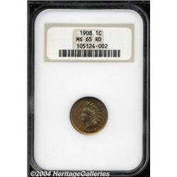1908 1C MS65 Red NGC. Bright, even mint red