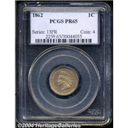 1862 1C PR65 PCGS. A meticulously struck and