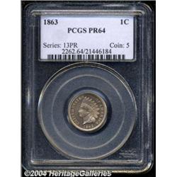 1863 1C PR64 PCGS. Nicely struck with bright