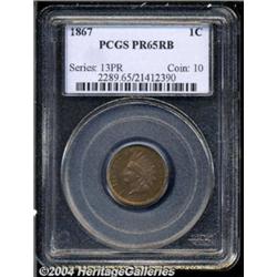 1867 1C PR65 Red and Brown PCGS. Well struck