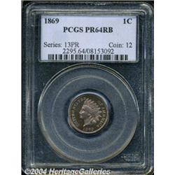 1869 1C PR64 Red and Brown PCGS. Fully struck,