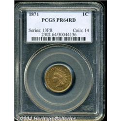 1871 1C PR64 Red PCGS. Bright gold and copper