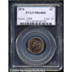 1874 1C PR64 Red PCGS. Sharply defined with no