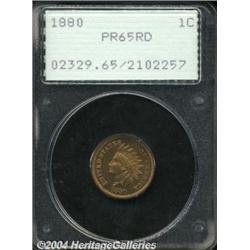 1880 1C PR65 Red PCGS. Lustrous copper-gold