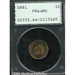 1881 1C PR64 Red PCGS. Orange, rose, and olive