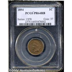1894 1C PR64 Red and Brown PCGS. Softly struck