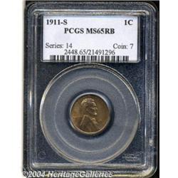 1911-S 1C MS65 Red and Brown PCGS. Bright mint