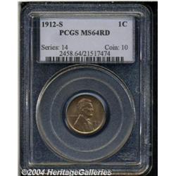 1912-S 1C MS64 Red PCGS. A satiny near-Gem
