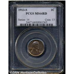 1913-S 1C MS64 Red PCGS. Struck from mildly