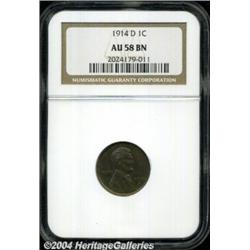 1914-D 1C AU58 Brown NGC. Well struck save for