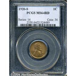 1920-S 1C MS64 Red PCGS. Softly struck on the