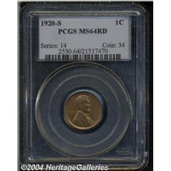 1920-S 1C MS64 Red PCGS. Pale-orange color