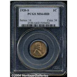 1920-S 1C MS64 Red PCGS. Well struck and