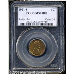 1921-S 1C MS65 Red and Brown PCGS. Evenly