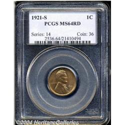1921-S 1C MS64 Red PCGS. Well struck, save for