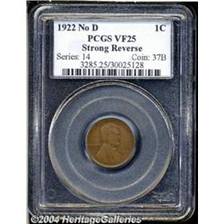 1922 No D 1C Strong Reverse VF25 Brown PCGS.
