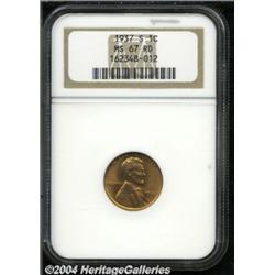 1937-S 1C MS67 Red NGC. Beautiful lustrous,