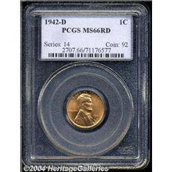 1942-D 1C MS66 Red PCGS. A fiery sunset-orange