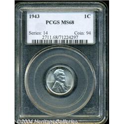 1943 1C MS68 PCGS. This stunning steel Lincoln