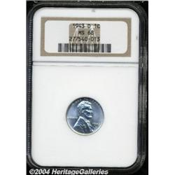 1943-D 1C MS68 NGC. Well struck and fully
