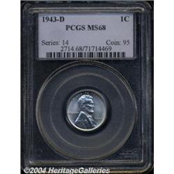 1943-D 1C MS68 PCGS. Fully struck with bright,