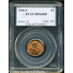 1945-S 1C MS66 Red PCGS. Lustrous,
