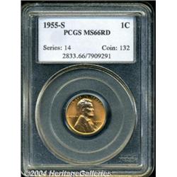 1955-S 1C MS66 Red PCGS. Bright, glowing red