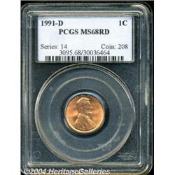 1991-D 1C MS68 Red PCGS. Superb, razor-sharp